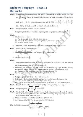 Kiểm tra Tổng hợp  Toán 11 Bài số 34